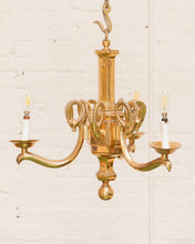 Load image into Gallery viewer, Mid-20th Century Champan Brass Three-Arm Chandelier with Ram's Heads