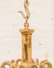 Load image into Gallery viewer, Mid-20th Century Champan Brass Three-Arm Chandelier with Ram's Heads