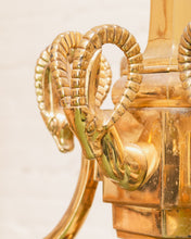 Load image into Gallery viewer, Mid-20th Century Champan Brass Three-Arm Chandelier with Ram's Heads