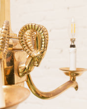 Load image into Gallery viewer, Mid-20th Century Champan Brass Three-Arm Chandelier with Ram's Heads