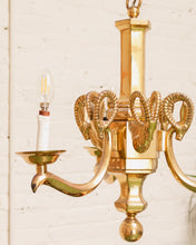 Load image into Gallery viewer, Mid-20th Century Champan Brass Three-Arm Chandelier with Ram's Heads