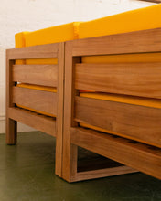 Load image into Gallery viewer, Mareena Outdoor Teak Sectional Sofa in Yellow with Coffee Table