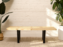 Load image into Gallery viewer, Handmade Modern Slatted Wood Bench with Sculptural Base