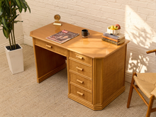 Load image into Gallery viewer, Vintage Coastal Rattan Writing Desk with Woven Drawer Fronts