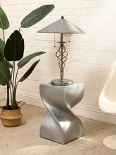 Load image into Gallery viewer, Sculptural Metallic Twist Pedestal Side Table with Hourglass Form
