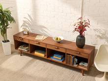 Load image into Gallery viewer, Boston Handcrafted, Walnut Low Credenza with Drawers and Open Storage