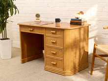 Load image into Gallery viewer, Vintage Coastal Rattan Writing Desk with Woven Drawer Fronts