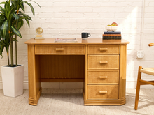 Load image into Gallery viewer, Vintage Coastal Rattan Writing Desk with Woven Drawer Fronts