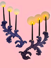 Load image into Gallery viewer, Hollywood Regency purple Wall Candle Holder Set