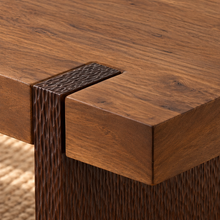 Load image into Gallery viewer, Hayden coffee table in natural brown mango wood with a rectangular top, rounded edges, visible joinery details, and broad panel-style legs.
