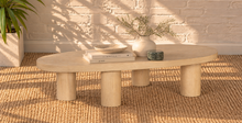 Load image into Gallery viewer, Henry Natural Blonde solid oak coffee table with organic rounded tabletop, four cylindrical wood legs, and visible natural oak grain.