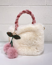 Load image into Gallery viewer, Cream Furry Purse with Mauve Pom Poms
