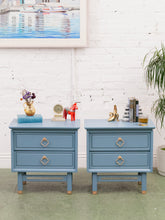 Load image into Gallery viewer, Blue Hollywood Regency Nightstands