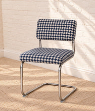 Load image into Gallery viewer, 70s Style Chrome Cantilever Dining Chair in Navy Houndstooth Chenille
