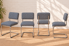 Load image into Gallery viewer, 70s Style Chrome Cantilever Dining Chair in Navy Houndstooth Chenille