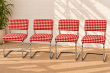Load image into Gallery viewer, 70s Style Chrome Cantilever Dining Chair in Red Houndstooth Chenille