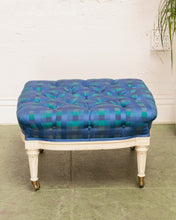 Load image into Gallery viewer, Gingham Blue Vintage Ottoman