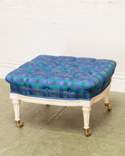 Load image into Gallery viewer, Gingham Blue Vintage Ottoman