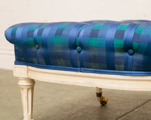 Load image into Gallery viewer, Gingham Blue Vintage Ottoman