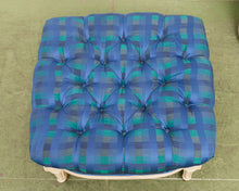 Load image into Gallery viewer, Gingham Blue Vintage Ottoman
