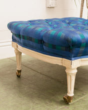 Load image into Gallery viewer, Gingham Blue Vintage Ottoman
