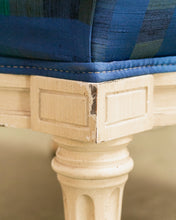 Load image into Gallery viewer, Gingham Blue Vintage Ottoman