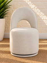 Load image into Gallery viewer, Jacel upholstered swivel dining chair in Oatmeal linen-textured fabric with arched back and rounded seat
