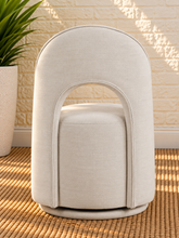 Load image into Gallery viewer, Jacel upholstered swivel dining chair in Oatmeal linen-textured fabric with arched back and rounded seat