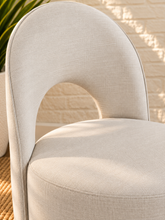 Load image into Gallery viewer, Jacel upholstered swivel dining chair in Oatmeal linen-textured fabric with arched back and rounded seat