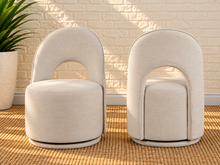 Load image into Gallery viewer, Jacel upholstered swivel dining chair in Oatmeal linen-textured fabric with arched back and rounded seat