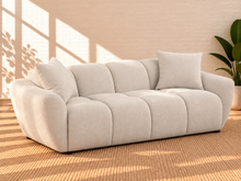 Load image into Gallery viewer, Image 3 of 5: Janice upholstered sofa in Misty Beige chenille with splayed arms, grid-tufted profile, and waterfall seat