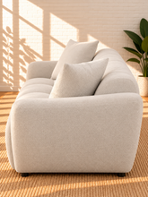 Load image into Gallery viewer, Image 4 of 5: Janice upholstered sofa in Misty Beige chenille with splayed arms, grid-tufted profile, and waterfall seat