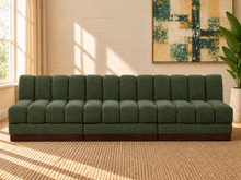 Load image into Gallery viewer, Jerrold 3-piece armless sectional sofa in Deep Sage cross-hatched chenille with rounded cushions and dark brown espresso base.