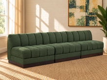 Load image into Gallery viewer, Jerrold 3-piece armless sectional sofa in Deep Sage cross-hatched chenille with rounded cushions and dark brown espresso base.