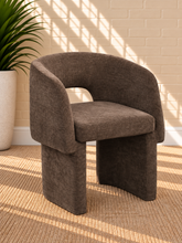 Load image into Gallery viewer, Lauren upholstered dining chair in Espresso Brown chenille with curved arms and sculptural contemporary frame