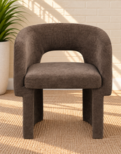 Load image into Gallery viewer, Lauren upholstered dining chair in Espresso Brown chenille with curved arms and sculptural contemporary frame