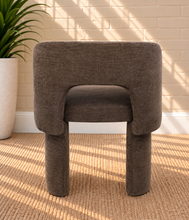 Load image into Gallery viewer, Lauren upholstered dining chair in Espresso Brown chenille with curved arms and sculptural contemporary frame