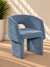 Load image into Gallery viewer, Lauren upholstered dining chair in Slate Blue Chenille with curved arms and fully upholstered contemporary frame