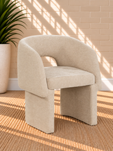 Load image into Gallery viewer, Lauren upholstered dining chair in Vanilla Oat Chenille with curved arms and fully upholstered contemporary frame
