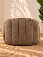Load image into Gallery viewer, Louie mocha chenille accent chair with a plush seat, rounded wraparound back, curved arms, and textured upholstery.