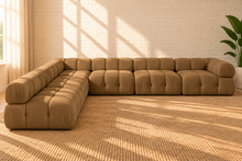 Load image into Gallery viewer, Louisa 6-piece sectional sofa in Camel Brown Saddle Velvet with deep tufted cushions, rounded arms, and modular contemporary design.