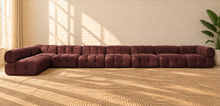 Load image into Gallery viewer, Louisa 8-piece modular sectional sofa in Dusty Burgundy velvet with deeply cushioned segmented seating, rounded profile, and movable arm.