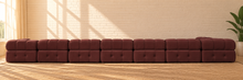 Load image into Gallery viewer, Louisa 8-piece modular sectional sofa in Dusty Burgundy velvet with deeply cushioned segmented seating, rounded profile, and movable arm.