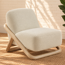 Load image into Gallery viewer, Lucia oatmeal textured lounge chair with rounded seat and back and sculptural curved natural wood sled frame