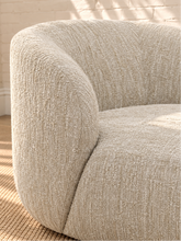 Load image into Gallery viewer, Lucia upholstered chaise lounge in oyster beige textured bouclé fabric with rounded arms and a low profile.