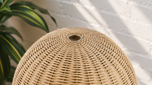 Load image into Gallery viewer, Lydia oak rattan table lamp with handwoven dome shade and tall rounded woven base