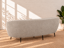 Load image into Gallery viewer, Image 3 of 4: Madison upholstered sofa in Mushroom Beige chenille with curved kidney-inspired silhouette, channel detailing, and black metal legs