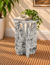 Load image into Gallery viewer, Maison marble side table in Arctic Noir with white and black genuine marble and sculptural geometric base