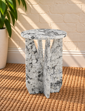 Load image into Gallery viewer, Maison marble side table in Arctic Noir with white and black genuine marble and sculptural geometric base