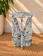 Load image into Gallery viewer, Maison marble side table in Arctic Noir with white and black genuine marble and sculptural geometric base